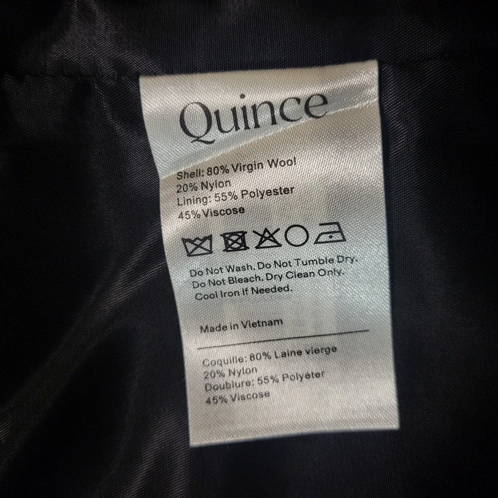 NWOT Quince Womens XS Black Italian Wool Double-Breasted Slouch Coat Neutral